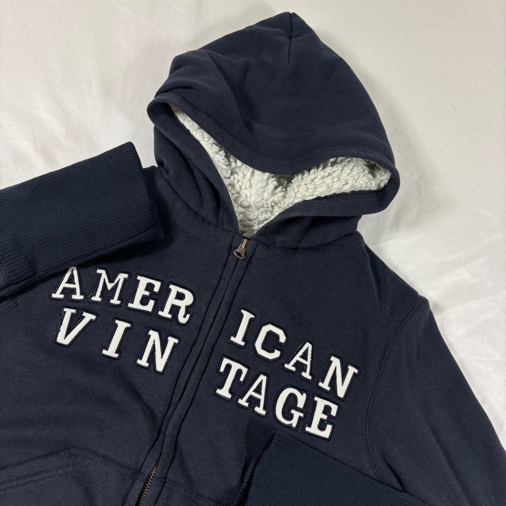 Freedom 2 Be American Vintage Navy Sherpa Lined Zip Hoodie Cropped Y2K Womens M